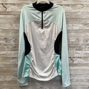Kyodan Womens XS Cycling Running Shirt‎ White Aqua Black Long Sleeve 1/4 Zip